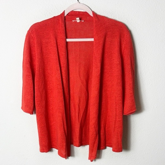 Eileen Fisher 100% Linen Orange Open Front Cardigan size P L - Picture 1 of 7